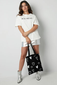 Black Canvas Bag with White Hearts|Tote bag