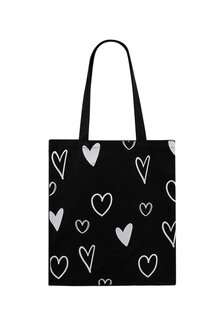 Black Canvas Bag with White Hearts|Tote bag