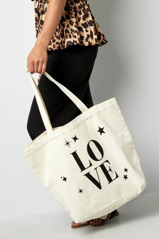 Beige Shopper Tas &quot;Love&quot;|Canvas tas|Strand Boodschappentas