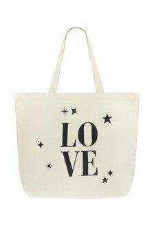 Beige Shopper Tas &quot;Love&quot;|Canvas tas|Strand Boodschappentas