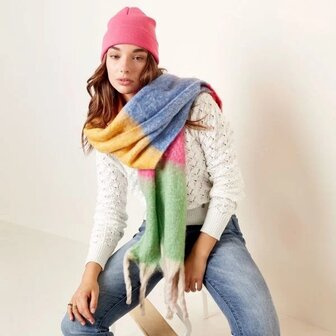 Warm winter scarf Happy|Multicolor red blue green yellow