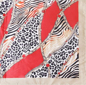 Zijdezachte sjaal Hot Leopard|Satijn|Rood beige|Luipaardprint