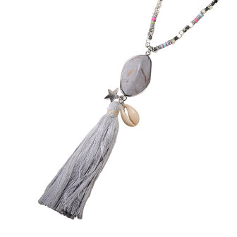 Scarfz ketting boho stone grijze steen schelp detail