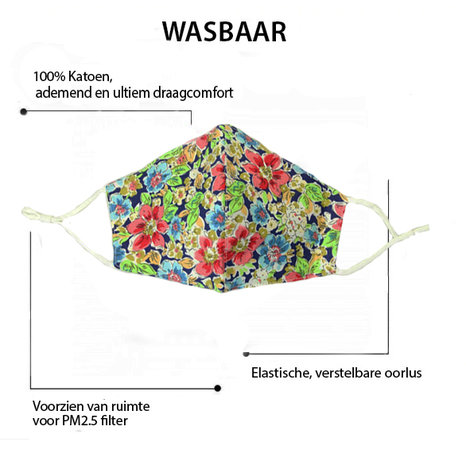 Gebloemd mondmasker Light|Katoen mondkapje|100% Katoen|Wasbaar 60 graden