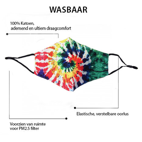 Mooi kleurrijk mondkapje Cyclone|Katoen mondkapje|100% Katoen|Wasbaar herbruikbaar