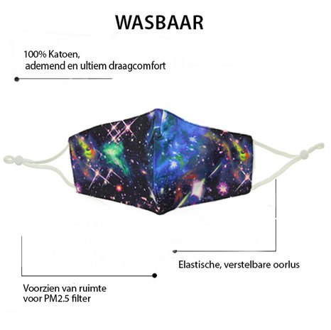 Mooi mondkapje Universe 2|Katoen mondkapje|Katoen polyester|Wasbaar herbruikbaar