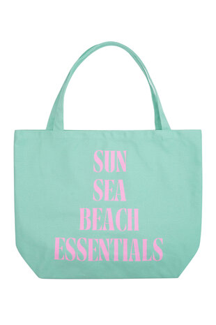 Groene shopper "Sun, Sea, Beach, Essentials"