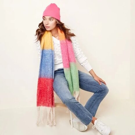 Warm winter scarf Happy|Multicolor red blue green yellow