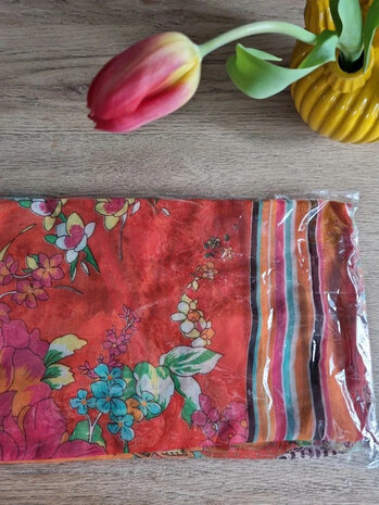 Square scarf Natural|Orange|Floral