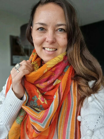 Square scarf Natural|Orange|Floral